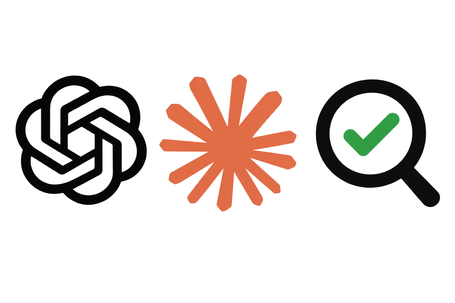 ChatGPT and Claude logos beside an evaluation magnifying glass.