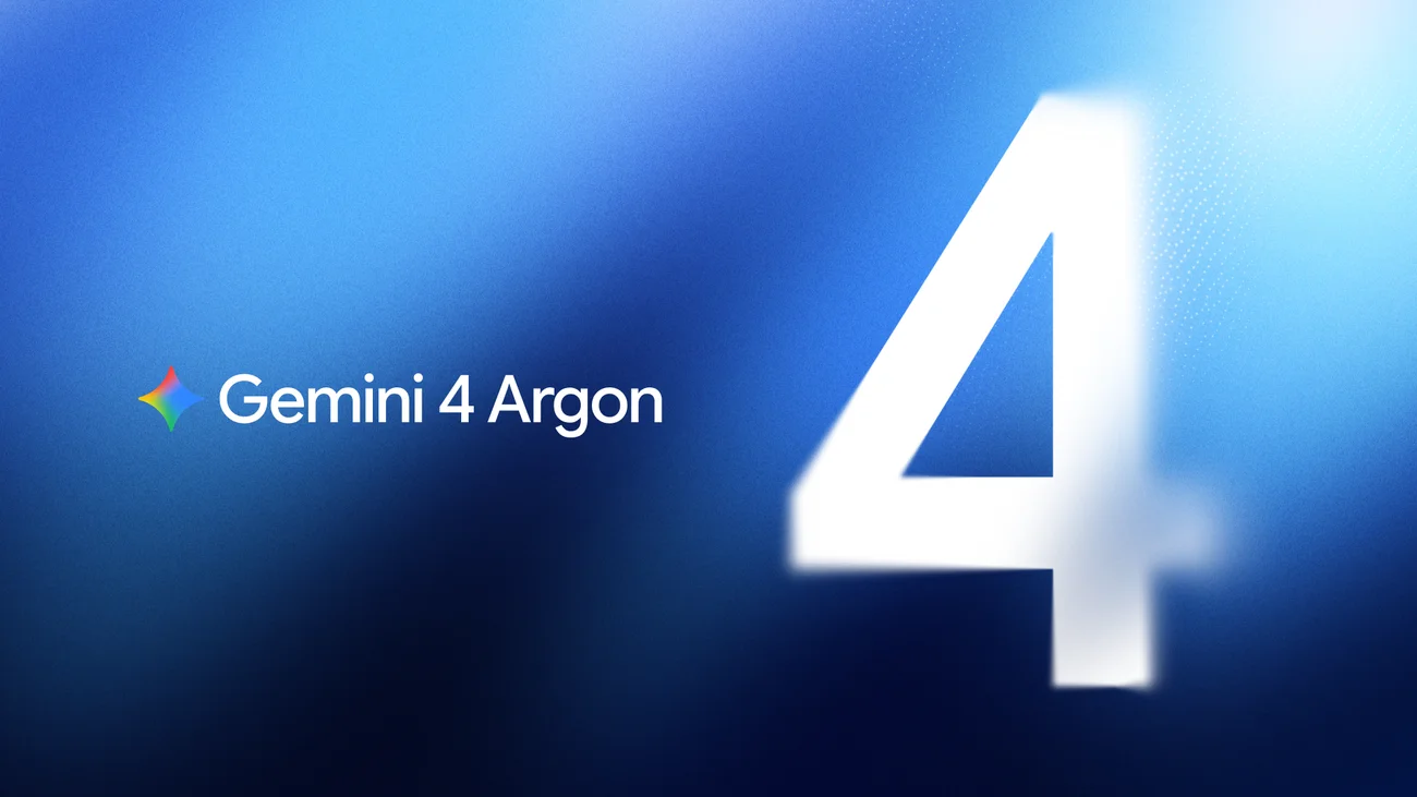 Portada oficial de Google: Gemini 4 Argon y un número cuatro luminoso sobre fondo azul.