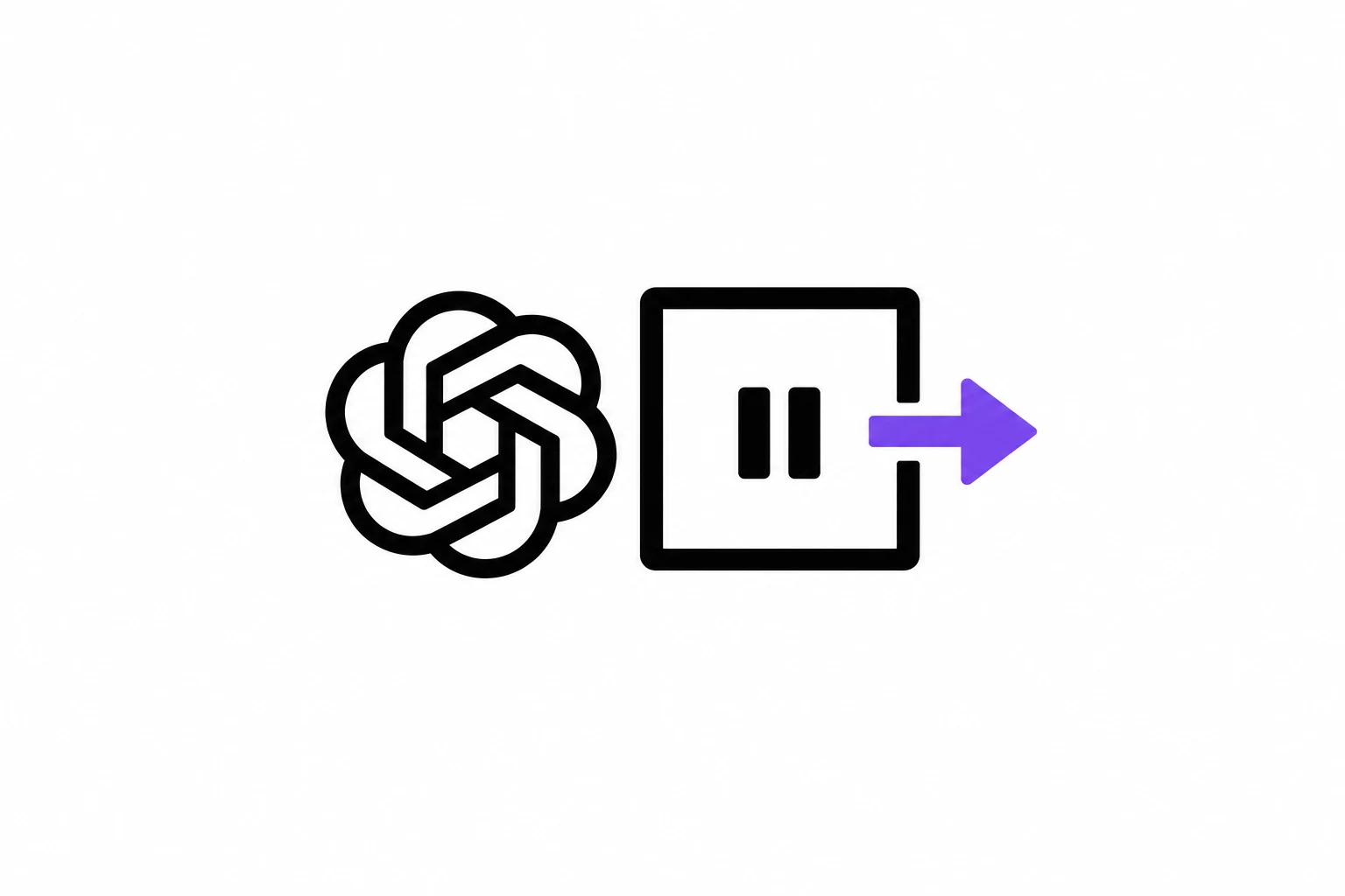 OpenAI logo beside an open boundary, an arrow and a pause symbol.