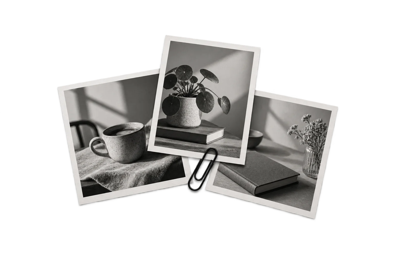Tres fotografías de objetos cotidianos representan distintas perspectivas de clientes.