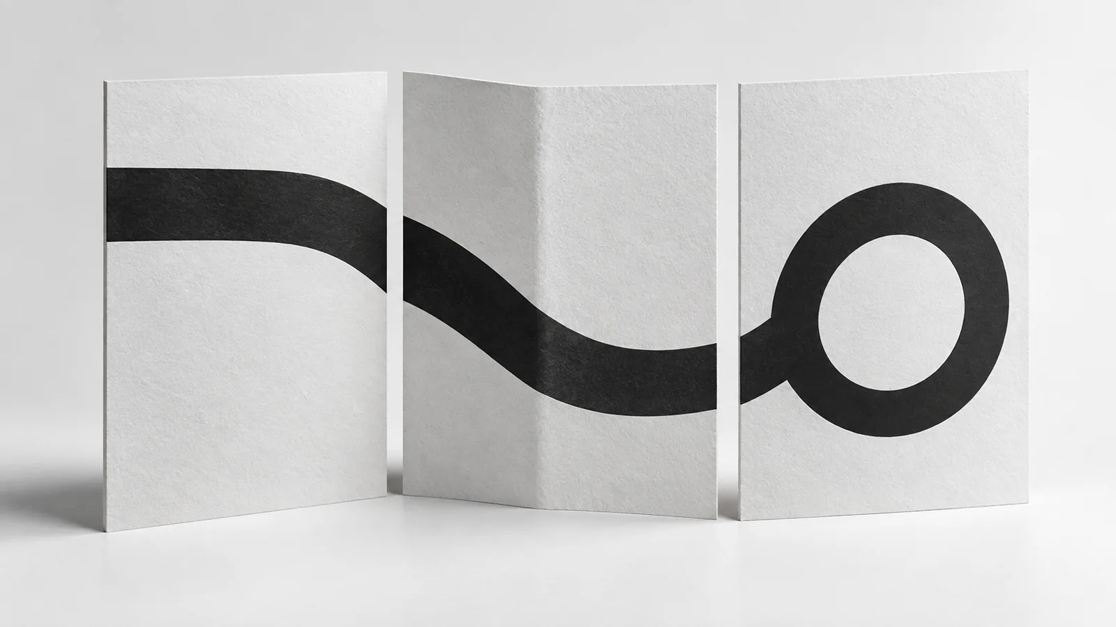 Conceptual image of three panels linked by a ribbon to represent a carousel sequence