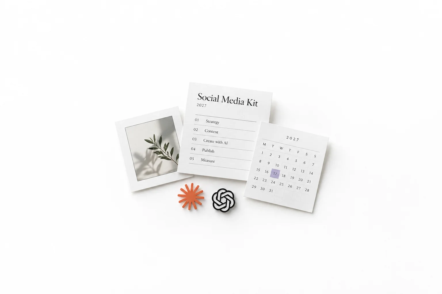 Social Media Kit 2027 illustration with a brief, an image, a calendar, and the Claude and OpenAI symbols.