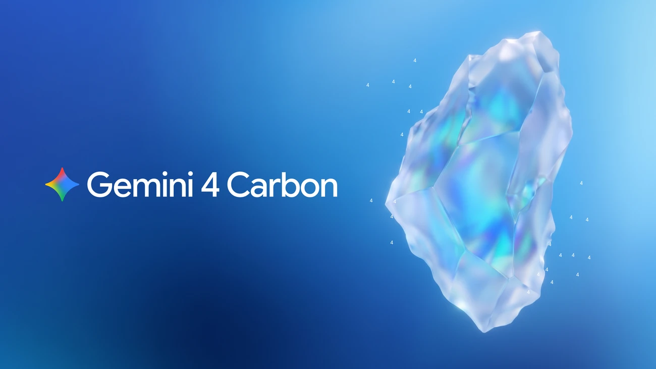 Official Google image: Gemini 4 Carbon with a blue crystal and the model name